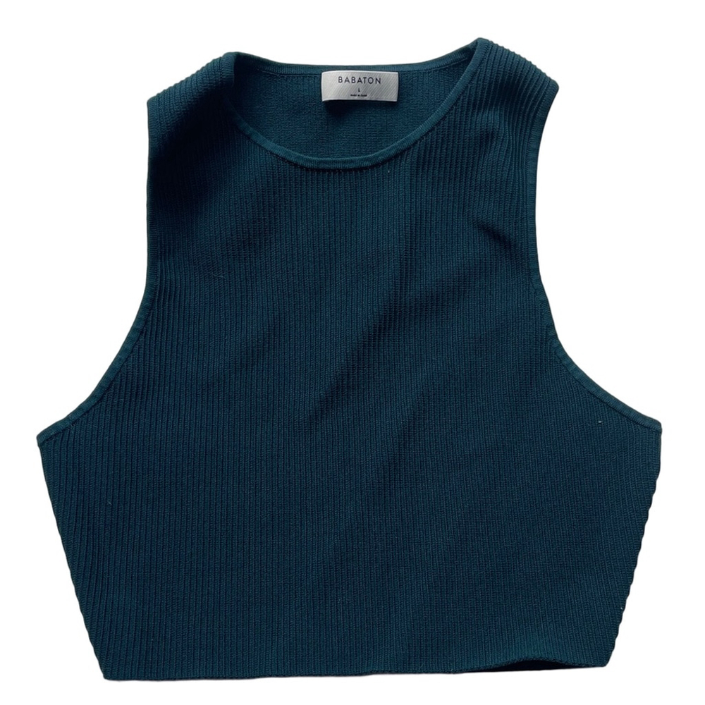 aritzia Babaton Deep Teal Ribbed Crop Top